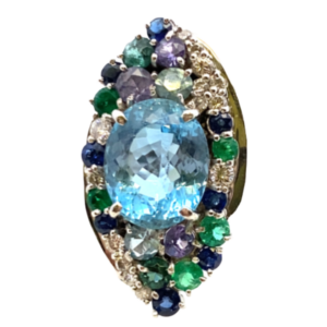 Pt･Pm900 アクアマリン・多色石 リング 4.78・0.32ct