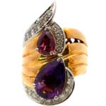 Pt900/X線結果K18 ロードライトガーネット・多色石 リング 4.09・1.55・0.63ct