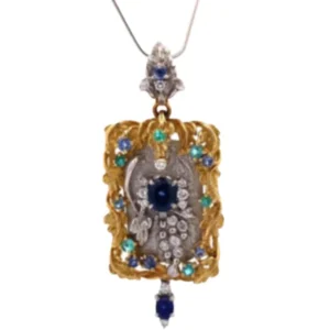 Pt900/K18 サファイア・パライバトルマリン・ダイヤモンド ネックレス/ペンダントトップ T0.3・S1.11・0.95・D0.34 ct