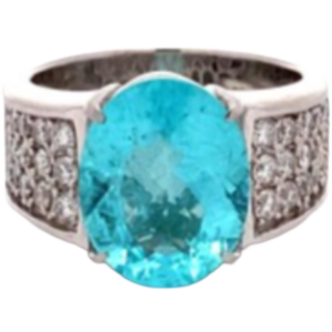 Pt･Pm900 モザンビーク産パライバトルマリン・ダイヤモンド リング 3.91 ct 0.82 ct