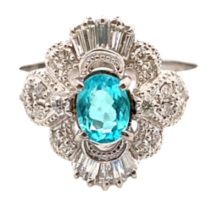 Pt･Pm900 ブラジル産パライバトルマリン・ダイヤモンド リング 0.59・D0.41ct