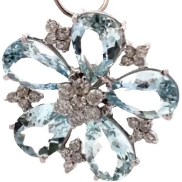 K18WG アクアマリン・ダイヤモンド ネックレス/ペンダントトップ 11.59・1ct