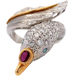 Pt900/K18[Ptﾒｲﾝ] ダイヤモンド・赤石 リング D0.6・R0.26ct