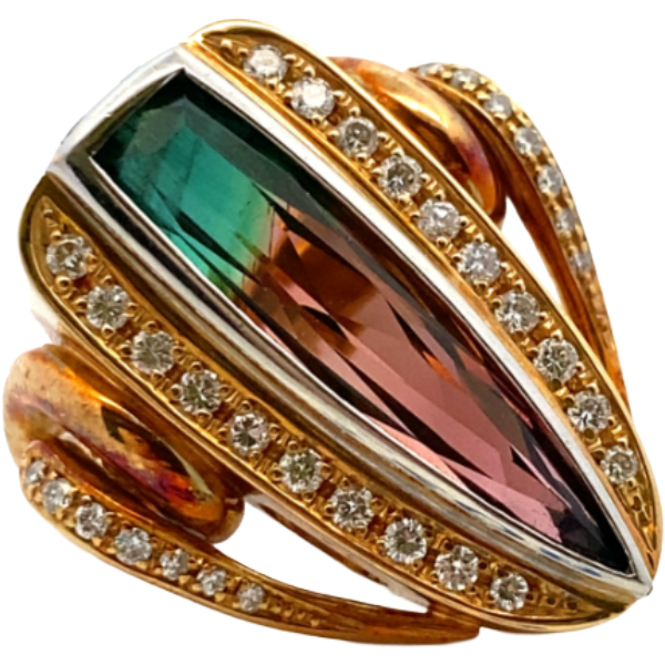 Pt900/K18[Kﾒｲﾝ] バイカラートルマリン・ダイヤモンド リング 0.8ct