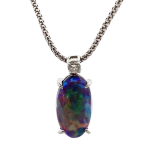 Pt900K18WG ブラックオパール・ダイヤモンド6.9・0.16ct