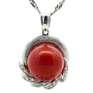 Pt900/Pt850 サンゴ・ダイヤモンド ネックレス/ペンダントトップ 0.13ct