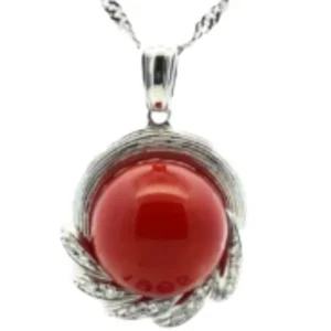 Pt900/Pt850 サンゴ・ダイヤモンド ネックレス/ペンダントトップ 0.13ct