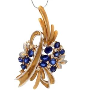 Pt900/K18 サファイア・ダイヤモンド ブローチ 0.21 ct