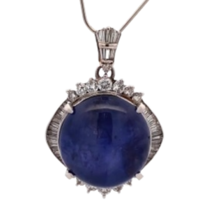 Pt･Pm900 スリランカ産ブルースターサファイア・ダイヤモンド ネックレスペンダントトップ 53.36 ct 2.127 ct