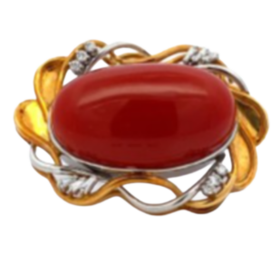 Pt900/K18[Kﾒｲﾝ] サンゴ・ダイヤモンド ブローチ D0.36 ct