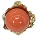 K18 サンゴ・ダイヤモンド リング 0.2 ct