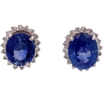 K18 サファイア・ダイヤモンド ピアスイヤリング 3.13・3.65 ct D0.25・D0.25 ct