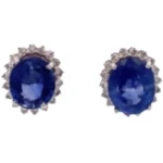 K18 サファイア・ダイヤモンド ピアスイヤリング 3.13・3.65 ct D0.25・D0.25 ct