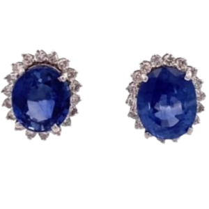 K18 サファイア・ダイヤモンド ピアスイヤリング 3.13・3.65 ct D0.25・D0.25 ct