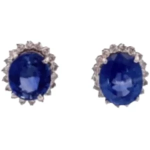 K18 サファイア・ダイヤモンド ピアスイヤリング 3.13・3.65 ct D0.25・D0.25 ct