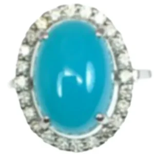 K18WG ブルーカルセドニー・ダイヤモンド リング 6.6 ct 0.43 ct