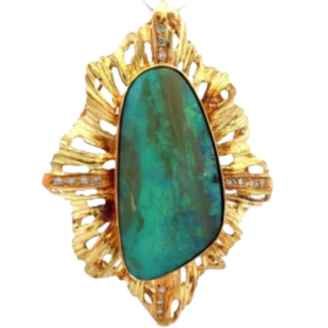 K18 ボルダーオパール・ダイヤモンド ブローチ 35.68 ct S0.19 ct