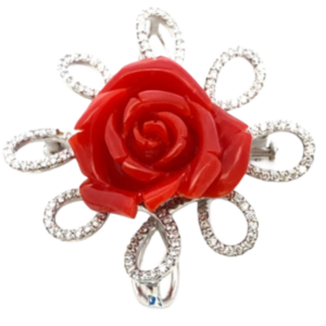 K18WG サンゴ・ダイヤモンド ブローチ 1.06ct