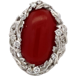 Pt･Pm900 サンゴ・ダイヤモンド リング 0.35ct