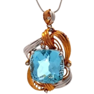 Pt900/K18[Kﾒｲﾝ] アクアマリン・ダイヤモンドネックレス/ネックレストップ 19.93 ct 0.13 ct