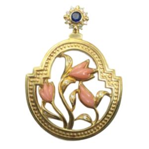 K18 サファイア・シェル・サンゴ・ダイヤモンド ネックレス/ペンダントトップ S0.30・D0.17 ct