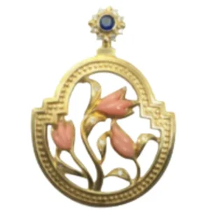 K18 サファイア・シェル・サンゴ・ダイヤモンド ネックレス/ペンダントトップ S0.30・D0.17 ct