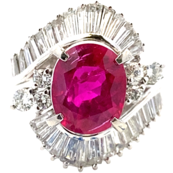 Pt･Pm900 ビルマ産非加熱パープリッシュレッドルビー・ダイヤモンド リング R2.24・D0.99ct