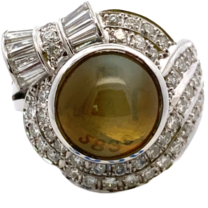 Pt･Pm900 クリソベリルキャッツアイ・ダイヤモンド リング C8.81・1.82ct