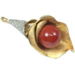 Pt900/K18[Kﾒｲﾝ] サンゴ・ダイヤモンド ブローチ 0.2 ct