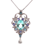 K18WG モザンビーク産パライバトルマリン・ダイヤモンド ネックレス/ペンダントトップ 1.641・0.17・0.22・0.24・D0.18ct