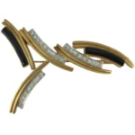 Pt900/K18 ダイヤモンド・オニキス ブローチ 0.32 ct