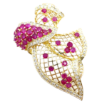 K18 ルビー・ダイヤモンド ブローチ R5.93・D1.67ct