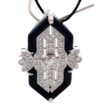 Pt900/K14WG ダイヤモンド・オニキス ブローチ 0.23 ct 0.34 ct