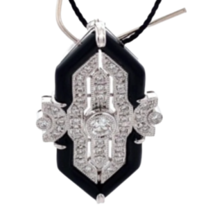 Pt900/K14WG ダイヤモンド・オニキス ブローチ 0.23 ct 0.34 ct