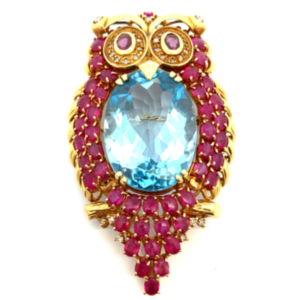 K18 トパーズ・多色石 ブローチ 39.06・R9.88・D0.32ct