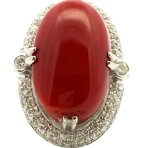 Pt･Pm900 サンゴ・ダイヤモンド リング 0.7ct