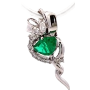 Pt900/K18WG エメラルド・ダイヤモンド ブローチ 1.36 ct 0.63 ct