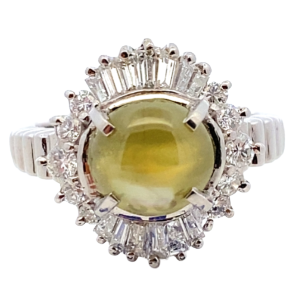 Pt･Pm900 クリソベリルキャッツアイ・ダイヤモンド リング 4.18・D0.94ct