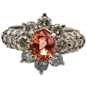 Pt･Pm900 パパラチアサファイア・ダイヤモンド リング 1.078・D1.36ct