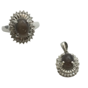 Pt900 キャッツアイ・シリマナイト・ダイヤモンド セット 2.52・3.15 ct 0.29・0.29 ct