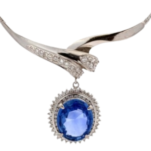 Pt850/Pt900 スリランカ産非加熱ブルーサファイア・ダイヤモンド ネックレス/ペンダントトップ 10.3 ct 0.73・0.41 ct