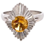 Pt･Pm900 シトリン・ダイヤモンド リング 1.5 ct 0.94 ct