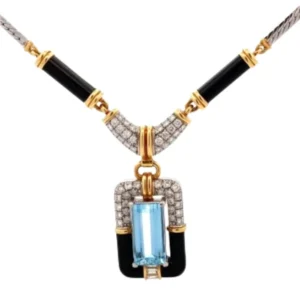 Pt900Pt850K18 アクアマリン・多色石 ネックレストップ 4.87 ct 1.37 ct