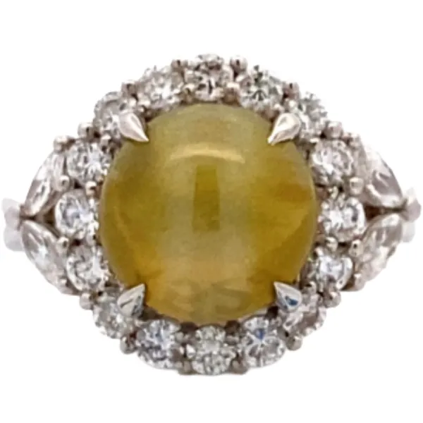 Pt･Pm900 クリソベリルキャッツアイ・ダイヤモンド リング 4.72・D0.97ct