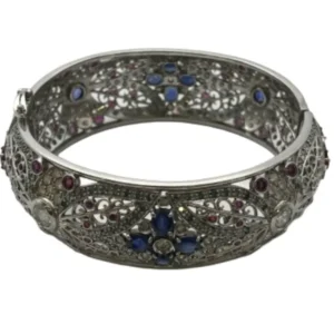 Pt900 ルビー・ブルーサファイア・ダイヤモンド バングル 約4.9×3.3・約4.8㎜・約5×4.1 ㎜