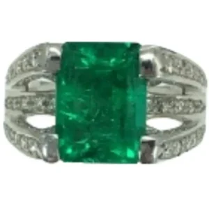 Pt･Pm900 コロンビア産エメラルド・ダイヤモンド リング E3.84 ct D0.32 ct