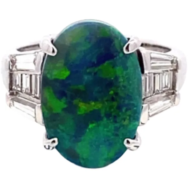 Pt･Pm900 ブラックオパール・ダイヤモンド リング 6.62・D0.62ct