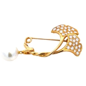 ミキモト K18 パール・ダイヤモンド ブローチ