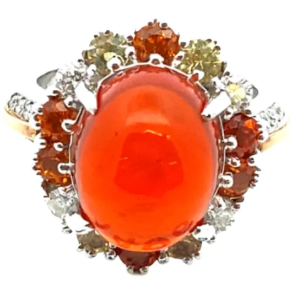 Pt900/K18 ファイヤーオパール・多色石 リング 6.42・S0.50・G1.05・D0.43ct