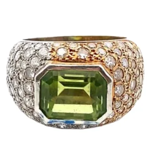 Pt900 K18ペリドット・ダイヤ 4.05・MD1.16ct